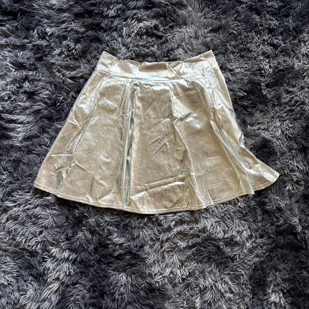 Silver Skater Skirt | High Waist Flare Mini Skirt | Party, Festival, Rave Skirt